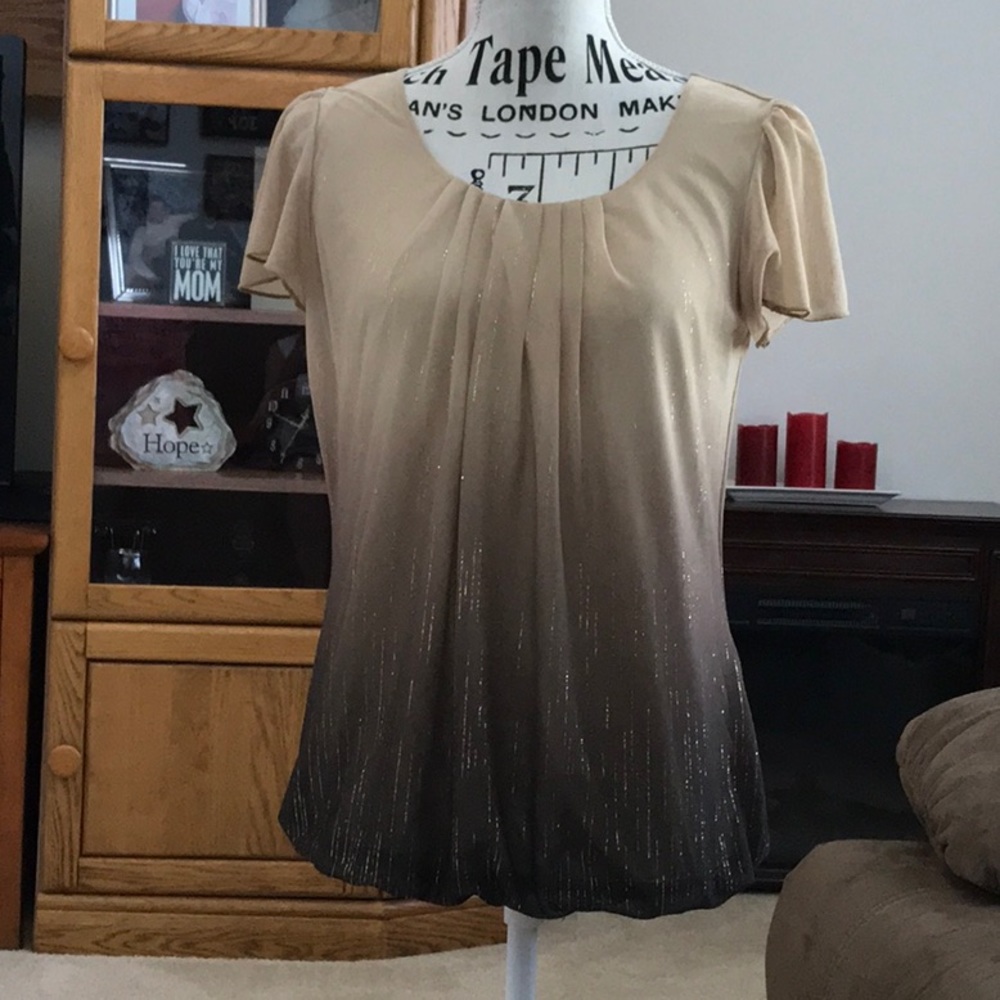 Sara Michelle ombré cap sleeve top w/ glitter, S